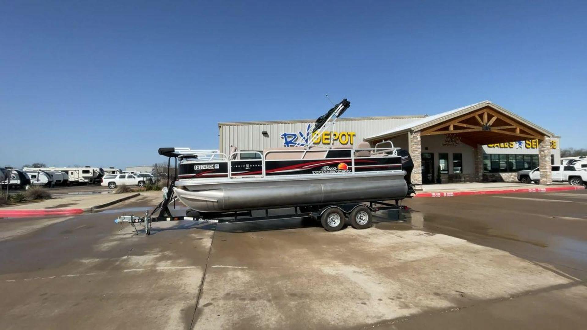 2014 BLACK SUNTRACKER FISHING BARGE 22DLX (BUJ22913D41) , located at 4319 N Main Street, Cleburne, TX, 76033, (817) 221-0660, 32.435829, -97.384178 - The 2014 Sun Tracker Fishin' Barge is here to make you happy. This adjustable pontoon boat is great for fishermen and people who love the outdoors. This Fishin' Barge is 21 feet long, so it has plenty of room for all your fishing tools and friends. The boat is built to last, and the Mercury outboar - Photo#6