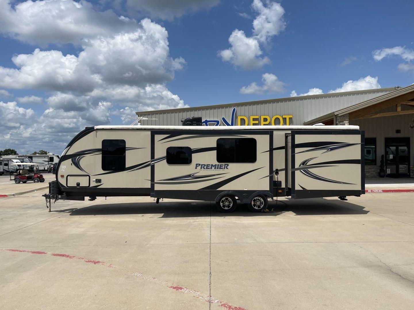 2015 TAN KEYSTONE PREMIER 34BHPR (4YDT34B25FD) , Length: 37 ft. | Dry Weight: 7,076 lbs. | Gross Weight: 8,800 lbs. | Slides: 3 transmission, located at 4319 N Main Street, Cleburne, TX, 76033, (817) 221-0660, 32.435829, -97.384178 - Take a trip with more family members and friends in this remarkably spacious 2015 Keystone Premier 34BHPR! This travel trailer measures exactly 37 ft. in length and 10.92 ft. in height. It has a dry weight of 7,076 lbs. and a GVWR of 8,800 lbs. It highlights a rear bunk and an outside kitchen, ma - Photo#24