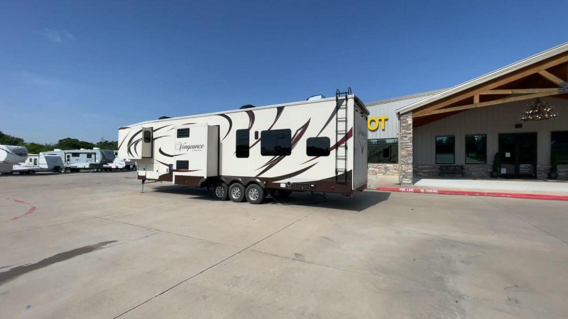 2016 FOREST RIVER VENGEANCE 38L12 (4X4FVGP36GR) , Length: 42.83 ft | Dry Weight: 14,814 lbs | Gross Weight: 18,000 lbs | Slides: 3 transmission, located at 4319 N Main Street, Cleburne, TX, 76033, (817) 221-0660, 32.435829, -97.384178 - The 2016 Forest River Vengeance 38L12 is a luxury fifth-wheel toy hauler that provides a spacious and comfortable living area for all of your activities. With a length of roughly 42.83 feet and a dry weight of 14,814 pounds, this RV offers enough space and durability to meet your demands. With an al - Photo#7