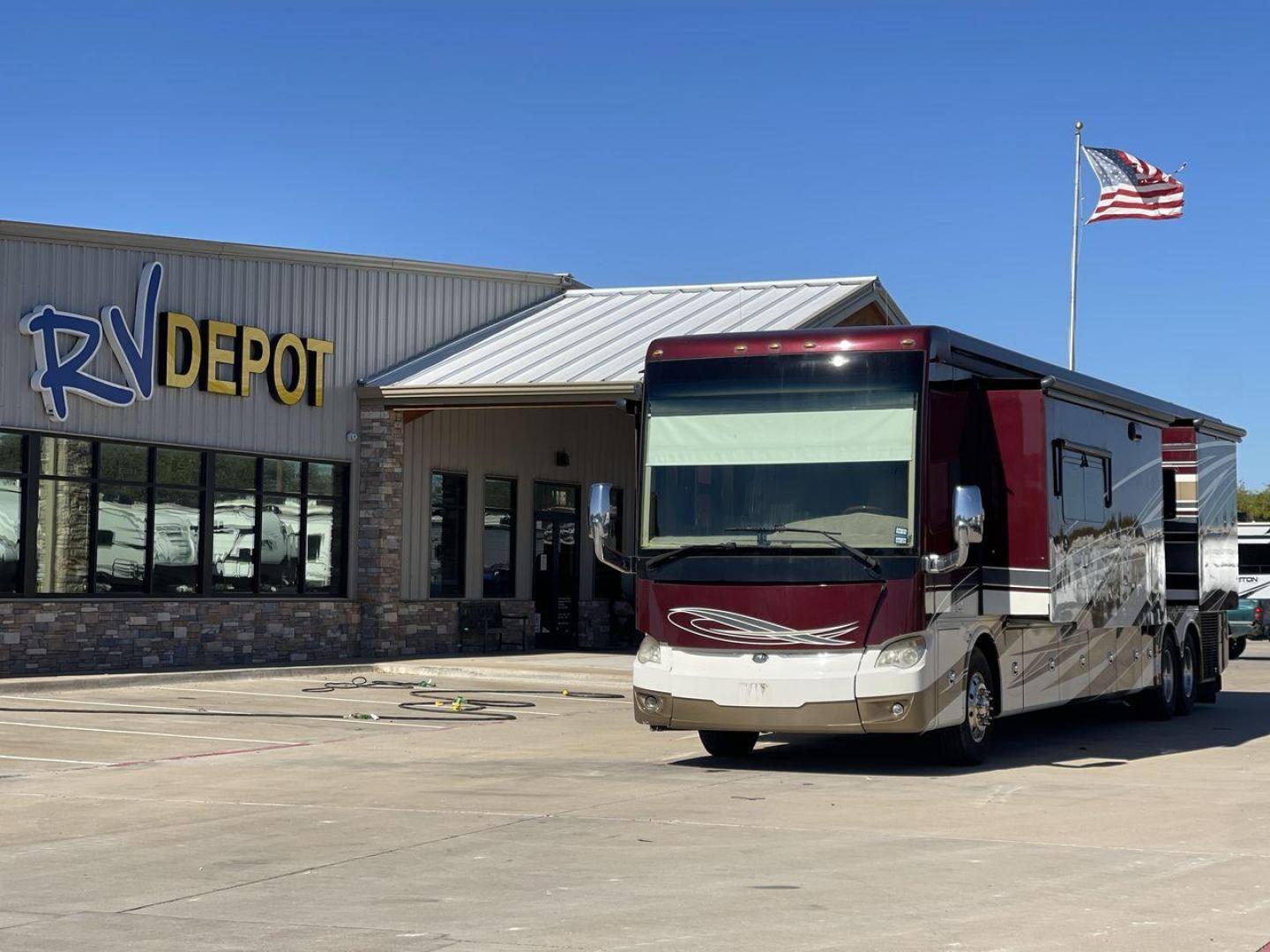 2017 TIFFIN ALLEGRO BUS 45OPP (5VBBAK7A6HA) , Length: 45 ft | Gross Weight: 51,000 lbs | Slides: 4 transmission, located at 4319 N Main Street, Cleburne, TX, 76033, (817) 221-0660, 32.435829, -97.384178 - The 2017 TIFFIN ALLEGRO BUS 45OPP features a luxurious exterior with a striking maroon, white, and beige paint scheme. The large, sleek side panels are accentuated by elegant, sweeping graphics, giving it an upscale, eye-catching look. The motorhome is built on a spacious chassis, with a prominent f - Photo#0