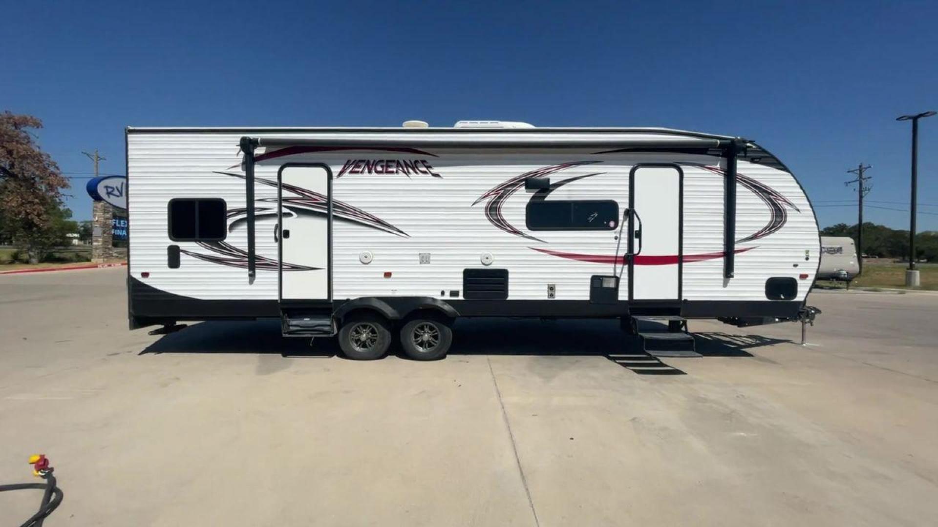 2017 WHITE VENGEANCE 29V (4X4TVGE29HY) , Length: 34.5 ft. | Dry Weight: 7,789 lbs. | Gross Weight: 11,370 lbs. | Slides: 1 transmission, located at 4319 N Main Street, Cleburne, TX, 76033, (817) 221-0660, 32.435829, -97.384178 - The 2017 Vengeance 29V toy hauler will let you unleash your sense of adventure. Designed to meet your travel demands as well as your love of outdoor toys, this tough and feature-rich RV is the ideal balance of comfort and utility. This toy hauler measures 34.5 ft in length, 8.5 ft in width, and 12.0 - Photo#2