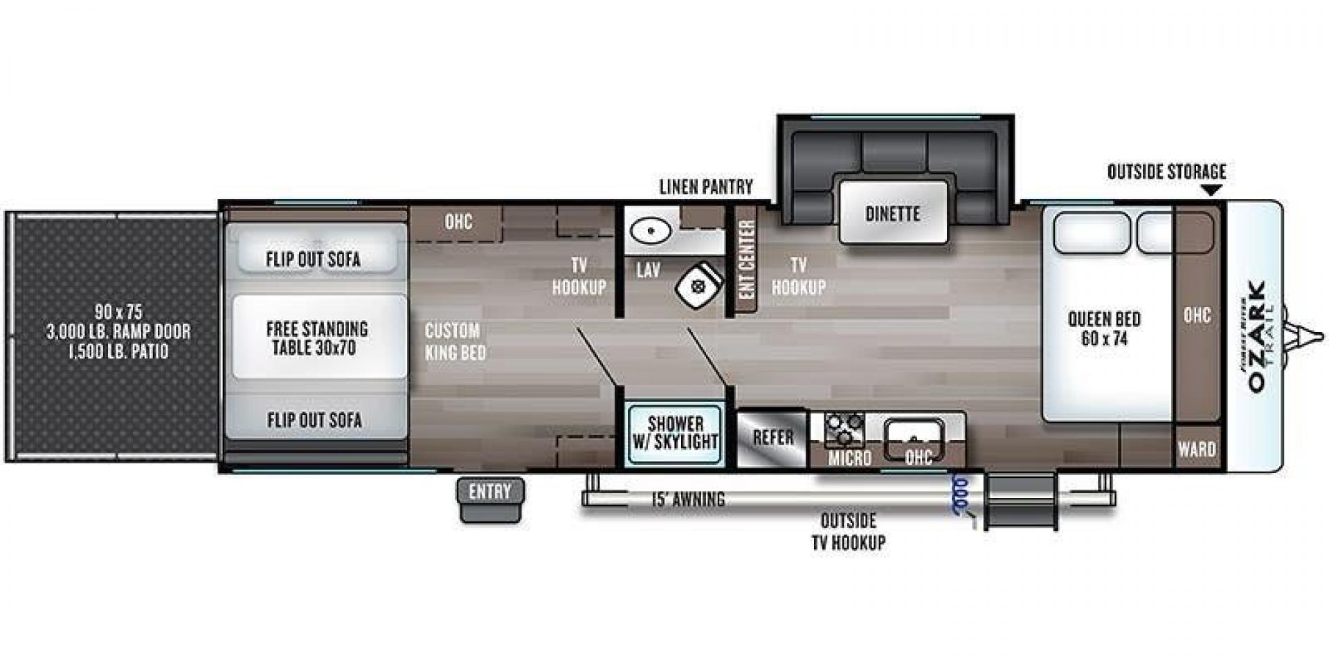 2020 FOREST RIVER OZARK 2700TH (4X4TZKC24LY) , Length:32.33 ft | Dry Weight: 5,683 lbs. | Gross Weight: 7,830 lbs. | Slides: 1 transmission, located at 4319 N Main Street, Cleburne, TX, 76033, (817) 221-0660, 32.435829, -97.384178 - Discover the ultimate in versatility with the 2020 Forest River Ozark 2700TH. This toy hauler travel trailer is expertly crafted to satisfy your adventurous side while providing unparalleled comfort. This model is designed to strike the perfect balance between spaciousness and maneuverability. With - Photo#9