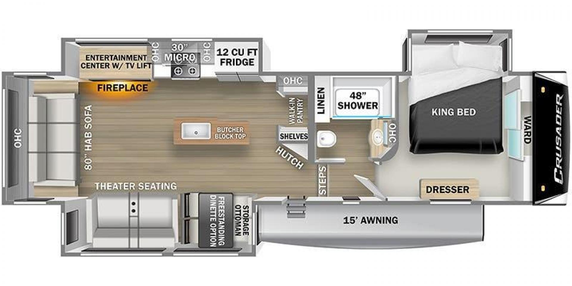 2022 FOREST RIVER CRUSADER 335RLP (5ZT3CSZBXNG) , Length: 37 ft | Dry Weight: 11,114 lbs | Slides: 3 transmission, located at 4319 N Main Street, Cleburne, TX, 76033, (817) 221-0660, 32.435829, -97.384178 - The 2022 Forest River Crusader 335RLP is an exceptional fifth wheel that offers a perfect blend of luxury, convenience, and spacious living. Measuring at a length of 37 feet and with a dry weight of 11,114 lbs, this model provides a well-balanced towing experience while ensuring a generous and comfo - Photo#9