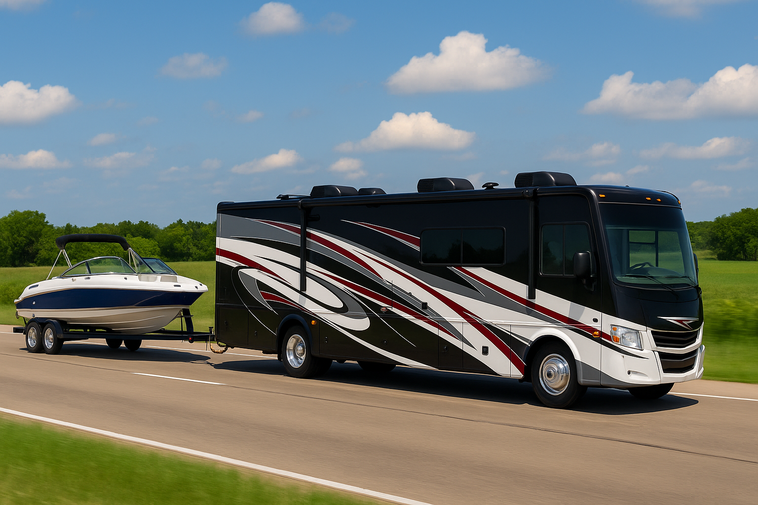 Motorhome Pulling a Boat