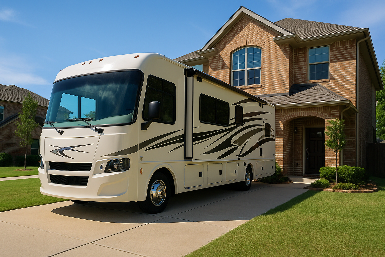 Motorhome in front of a home